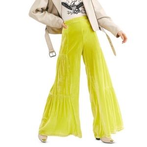 Free People Neon Chartreuse velvet flares size 8